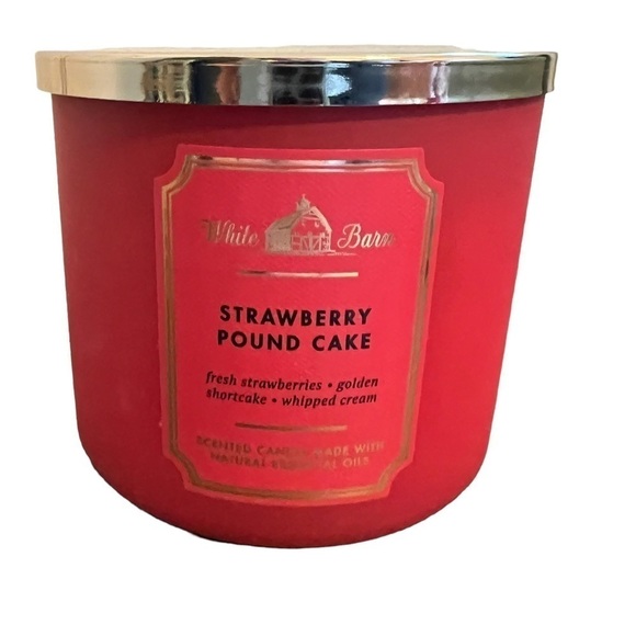 White Barn Bath & Body Works 3 Wick Candle Strawberry Pound Cake - Picture 2 of 6